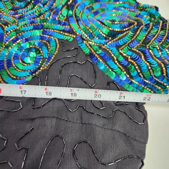 Vintage Royal Feelings Womens Silk Sequin & Beaded Blouse Turquoise & Black 1X - Picture 5 of 10